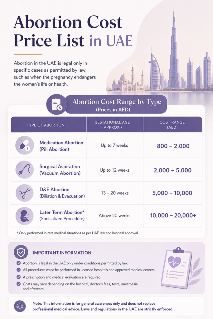 Abortion clinic Price List UAE
